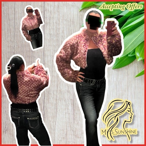 Jackets & Blazers - New without Tag - Sz S / M - Pink yellow purple dotted Cropped faux Fur Jacket